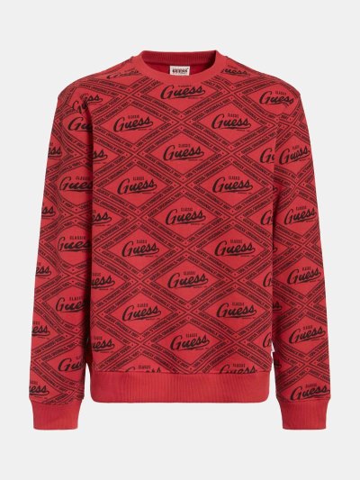 Férfi Guess All Over Logo Pulóverek Piros | HU-314323