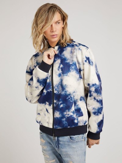Férfi Guess All Over Print Bomber Kabát Fehér | HU-500863