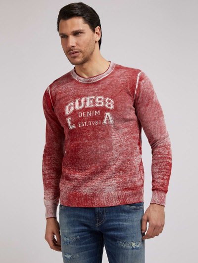 Férfi Guess All Over Print Pulóverek Piros | HU-583423