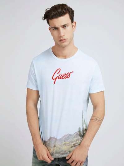 Férfi Guess All-over Print Póló Fehér | HU-908075