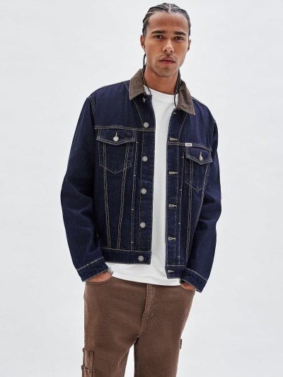 Férfi Guess Back Patch Farmer Dzsekik Sötétkék | HU-221487