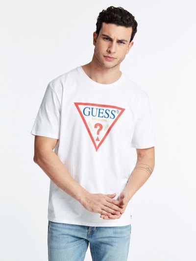 Férfi Guess Barcelona Logo Póló Fehér | HU-306797