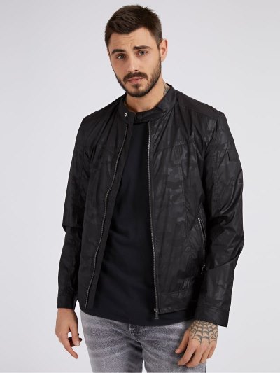 Férfi Guess Camouflage Kabát Fekete | HU-994744