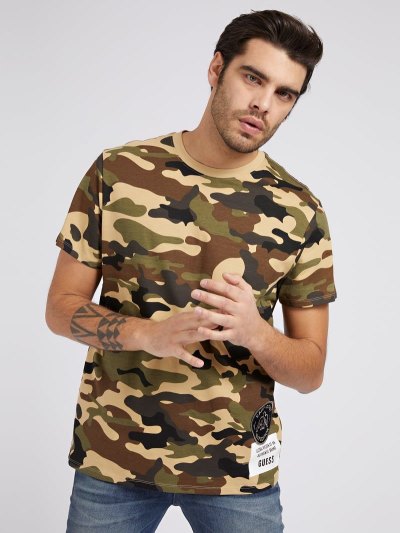 Férfi Guess Camouflage Print Póló Camouflage | HU-108549