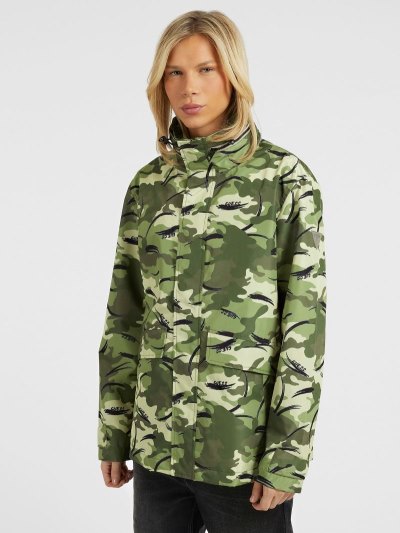 Férfi Guess Camouflage Raincoats Zöld | HU-050398