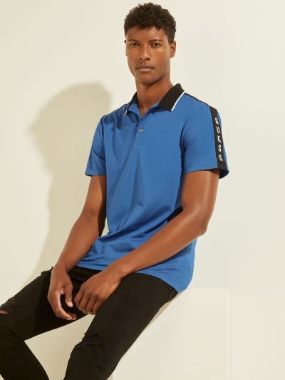 Férfi Guess Contrasting Polo Pólóing Kék | HU-126856