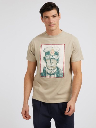 Férfi Guess Corto Maltese Print Póló Bézs | HU-992529