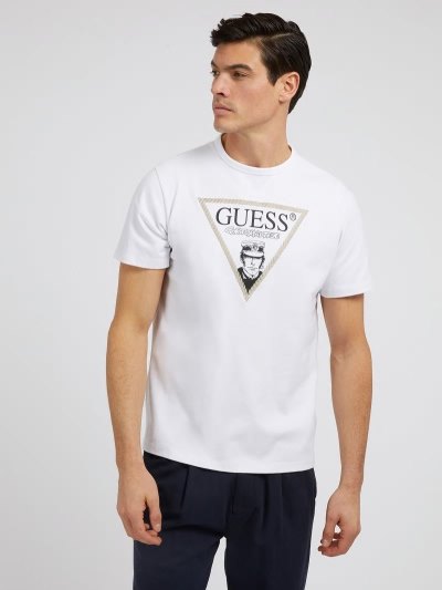 Férfi Guess Corto Maltese Print Póló Fehér | HU-942917