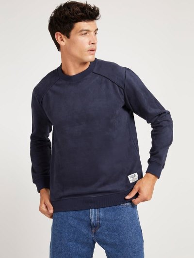 Férfi Guess Crew Neck Pulóverek Kék | HU-175200