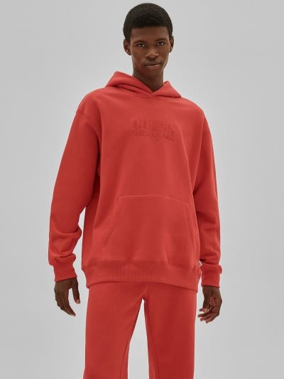 Férfi Guess Csuklyás Pulóverek Piros | HU-173471