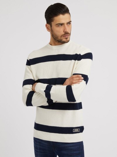 Férfi Guess Csíkos Pulóverek Bézs | HU-288883
