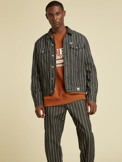 Férfi Guess Csíkos Slim Farmer Dzsekik Fekete | HU-702645