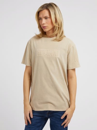 Férfi Guess Debossed Printed Logo Póló Krém | HU-476976
