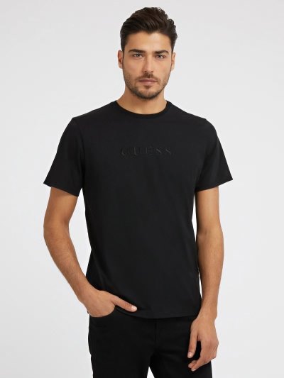 Férfi Guess Embroidered Logo Póló Fekete | HU-574223