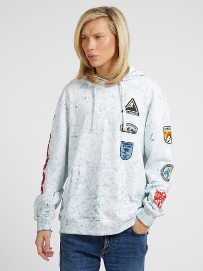 Férfi Guess Embroidered Patches Pulóverek Fehér | HU-890004