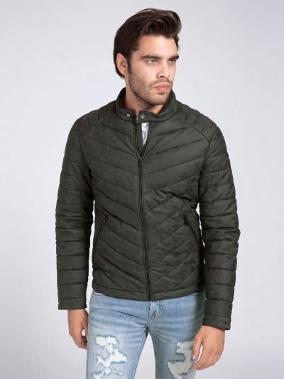 Férfi Guess Faux Bőr Párnázott Kabát Fekete | HU-053724