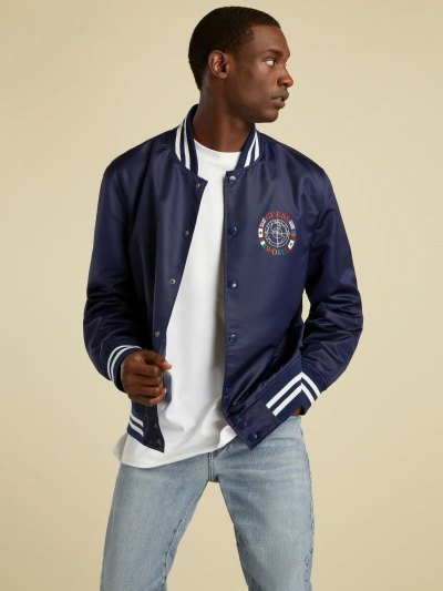 Férfi Guess Flag Logo Bomber Kabát Kék | HU-232978