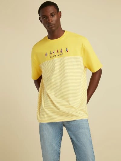 Férfi Guess Flag Logo Póló Sárga | HU-226069
