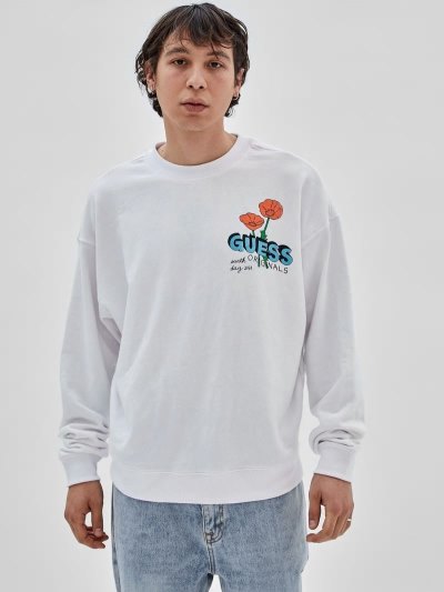 Férfi Guess Front And Back Print Pulóverek Fehér | HU-673043