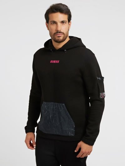 Férfi Guess Front Logo Pulóverek Fekete | HU-200929