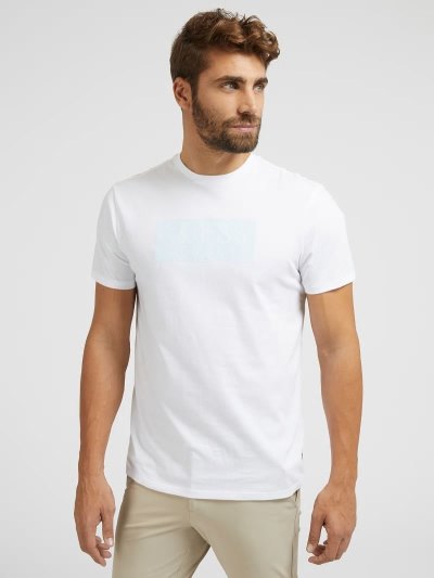 Férfi Guess Front Logo Póló Fehér | HU-693317