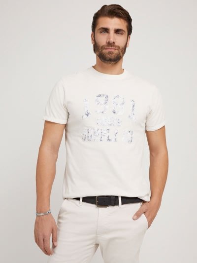 Férfi Guess Front Logo Póló Fehér | HU-878914