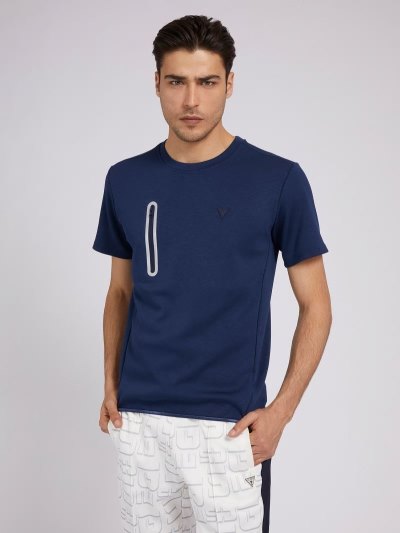 Férfi Guess Front Logo Póló Kék | HU-565516