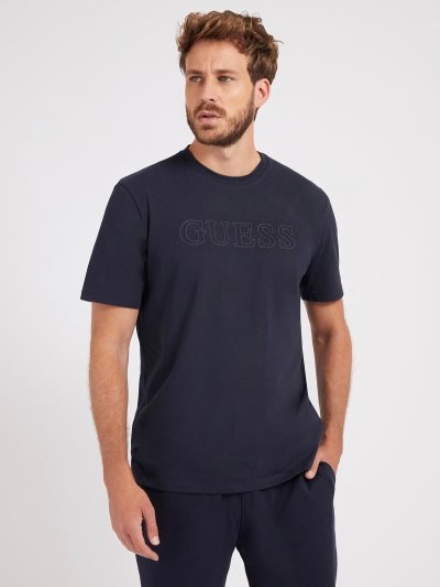 Férfi Guess Front Logo Póló Kék | HU-655421