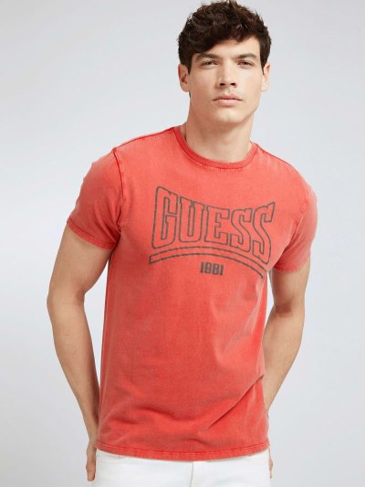 Férfi Guess Front Logo Póló Piros | HU-202025