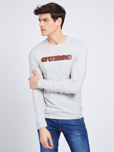 Férfi Guess Front Logo Póló Szürke | HU-276351