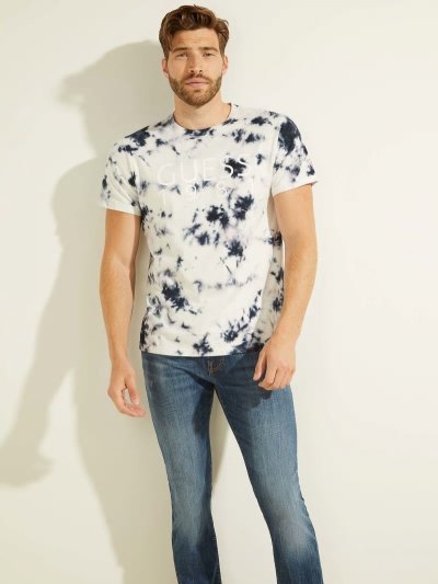 Férfi Guess Front Logo Tie Dye Póló Kék | HU-908923