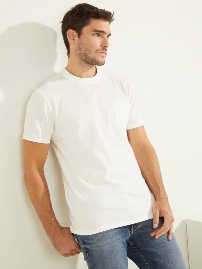 Férfi Guess Front Pocket Póló Fehér | HU-730496