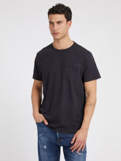 Férfi Guess Front Pocket Póló Fekete | HU-953119