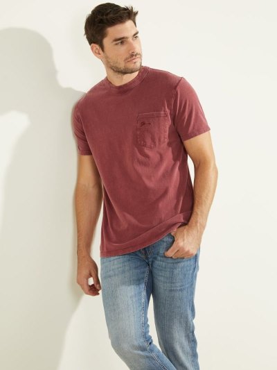 Férfi Guess Front Pocket Póló Sötétpiros | HU-574853