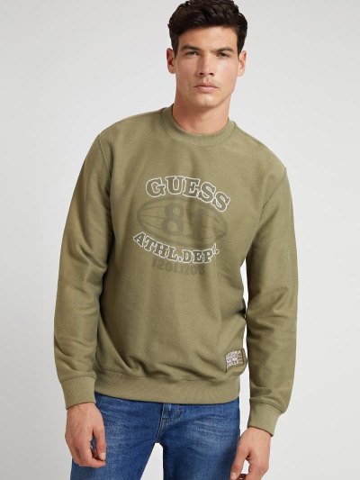 Férfi Guess Front Print Pulóverek Olivazöld Zöld | HU-370007