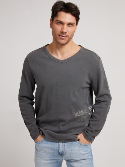 Férfi Guess Front Print Pulóverek Szürke | HU-715523