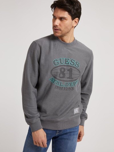 Férfi Guess Front Print Pulóverek Szürke | HU-743240