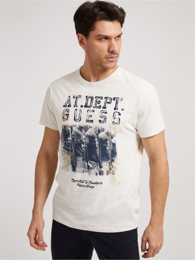 Férfi Guess Front Print Póló Bézs | HU-322326
