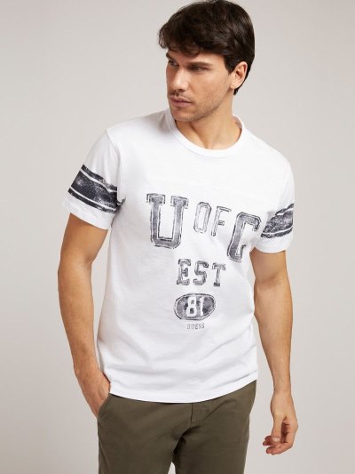 Férfi Guess Front Print Póló Fehér | HU-447418