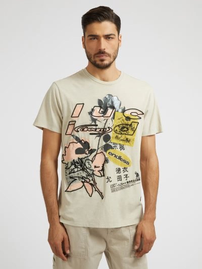Férfi Guess Front Print Póló Fehér | HU-501034