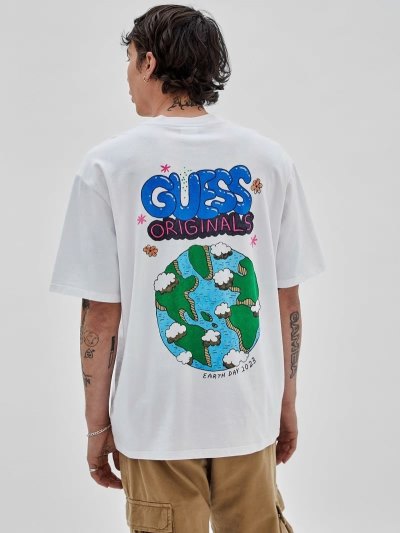 Férfi Guess Front Print Póló Fehér | HU-512619