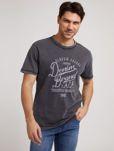 Férfi Guess Front Print Póló Fekete | HU-129825