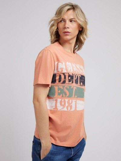 Férfi Guess Front Print Póló Narancssárga | HU-092555