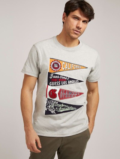 Férfi Guess Front Print Póló Szürke | HU-389831
