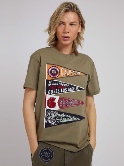 Férfi Guess Front Print Póló Zöld | HU-887877