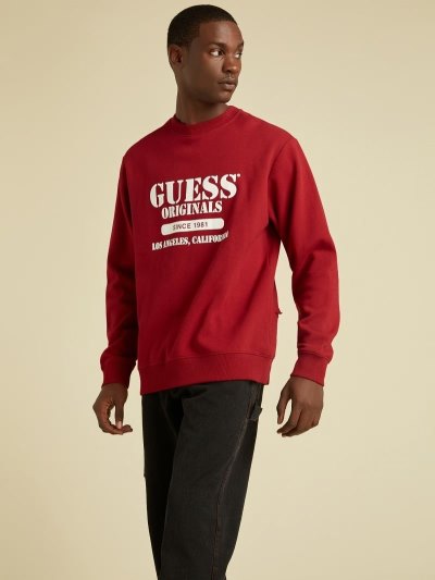 Férfi Guess Front-logo Pulóverek Piros | HU-532206