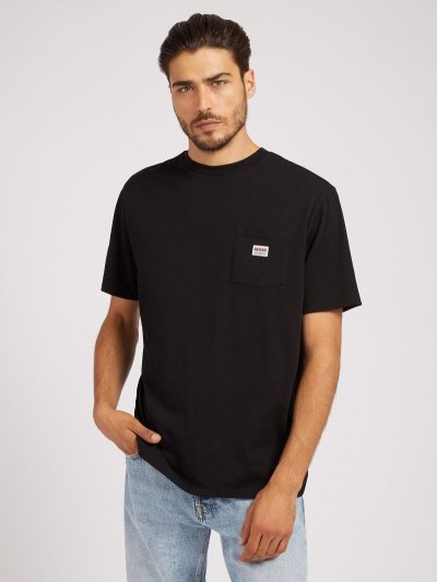 Férfi Guess Front-logo Póló Fekete | HU-909952
