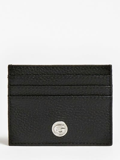 Férfi Guess Heritage Bőr Credit Kártyatartó Fekete | 1GXRS5VQ