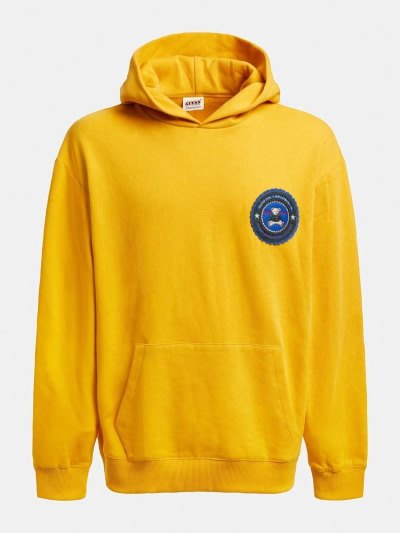 Férfi Guess Hoodie Kapucnis Pulóver Sárga | HU-338189
