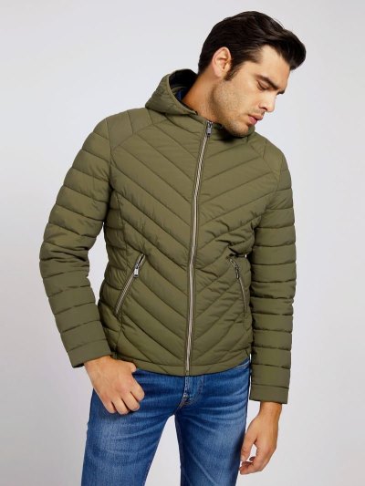 Férfi Guess Hoodie Párnázott Kabát Zöld | HU-896784